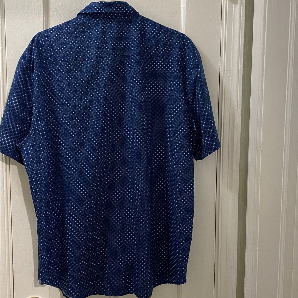 Navy Blue Geometric Men's Shirt - Slim Fit - Picture 2 of 5